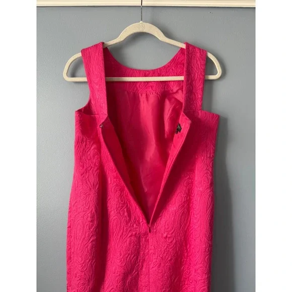 Talbot's Sleeveless Bright Pink Jacquard Zipper Back Sheath Dress Size 6 Petites - Picture 6 of 8